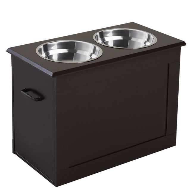 PAWROOM - Koiran Ruokintakulho Säilytystilalla 2 Kulhoa Ruokintapaikka Ruostumaton Teräs Kulho Kissan Kulho Mdf Ruostumaton Teräs Espresso 60 X 30 X 41 Cm