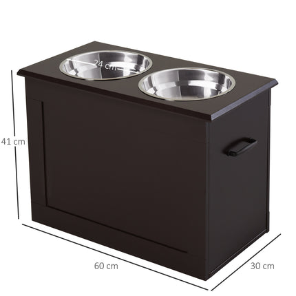PAWROOM - Pet Feeding Station, Double Stainless Steel Bowls, MDF Espresso Finish