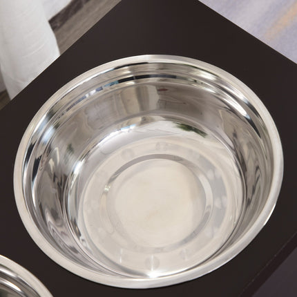 PAWROOM - Pet Feeding Station, Double Stainless Steel Bowls, MDF Espresso Finish