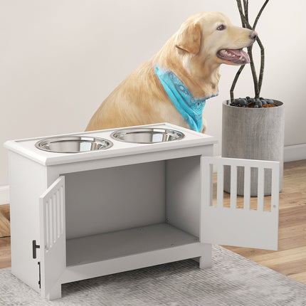 PAWROOM - Ruokintakulho, kohotettu ruokintapiste 2L ruostumattomasta teräksestä valmistetulla syöttökulholla, säilytystila, lukollinen pariovi, koiran baari erittäin suurille koirille, valkoinen