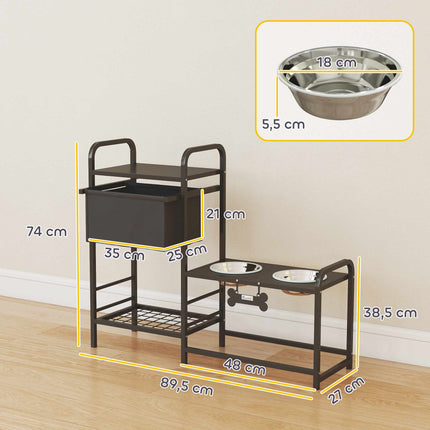 PAWROOM - Säädettävä, koholla oleva koiran ruokakuppiteline säilytystilalla, 2 x 800 ml
