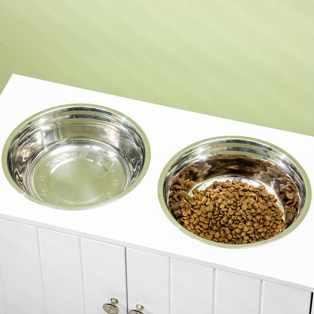 PAWROOM - Raised dog bowl stand with storage & 2 steel bowls