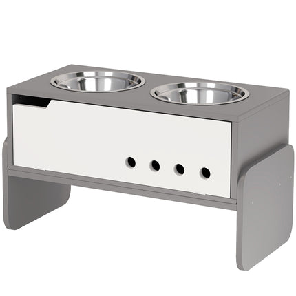 PAWROOM - Adjustable raised dog bowl with storage, 2x 2L bowls, grey