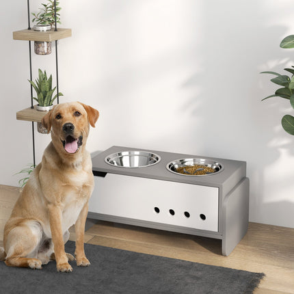 PAWROOM - Adjustable raised dog bowl with storage, 2x 2L bowls, grey