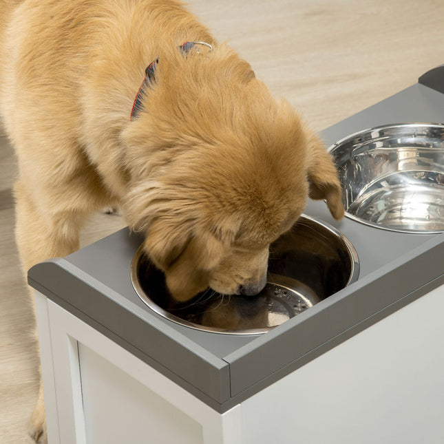 PAWROOM - Koirankulho Vetolaatikolla 2X2L Korotettu Ruostumattomasta Teräksestä Valmistettu Kissojen/Koirien Syöttöpiste, Valkoinen