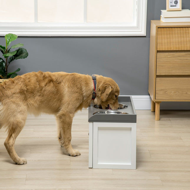 PAWROOM - Koirankulho Vetolaatikolla 2X2L Korotettu Ruostumattomasta Teräksestä Valmistettu Kissojen/Koirien Syöttöpiste, Valkoinen