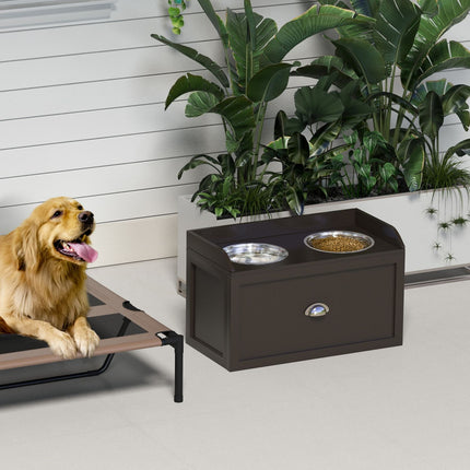 PAWROOM - Elevated dog feeding station, 2 x 2L bowls in stainless steel