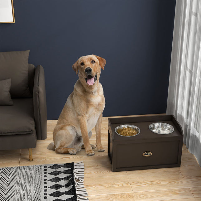 PAWROOM - Elevated dog feeding station, 2 x 2L bowls in stainless steel