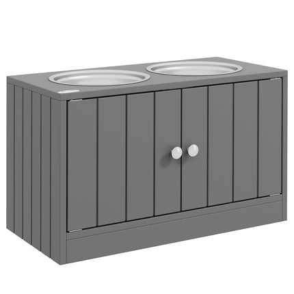 PAWROOM - Korotettu koirien ruokintapiste, jossa säilytystilaa, ruostumattomat kulhot