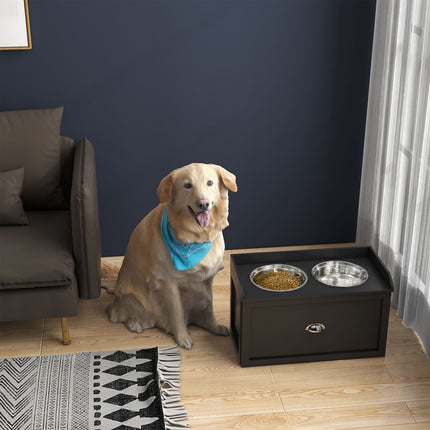 PAWROOM - Elevated Dog Bowl Stand with Storage Drawer, Stainless Steel