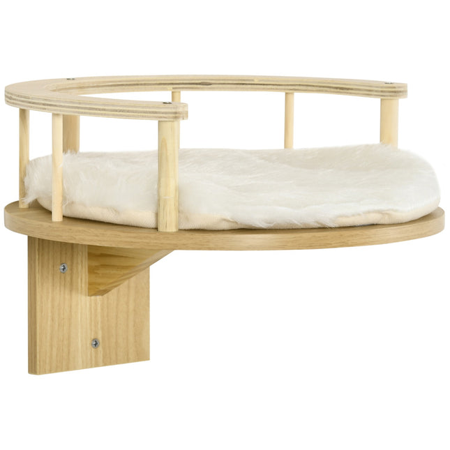 PAWROOM - Wall-hung cat bed with cushion, oak & cream