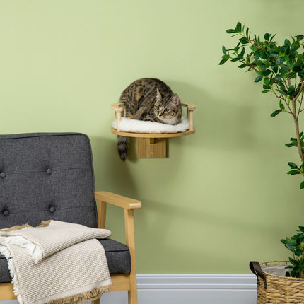 PAWROOM - Kissansänky Seinälle Kiinnitettäväksi Kissan Lepotuoliin Suojareunalla & Tyynyllä, Tammi + Kermanvalkoinen, Ø34X10,5 Cm