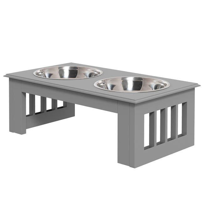 PAWROOM - Koiran kulho 2 kulhoa, 0,9 L ruokakulho, korotettu kissan ruokakulho, helppohoitoinen, ruostumattoman teräksen harmaa, 44 x 24 x 15 cm
