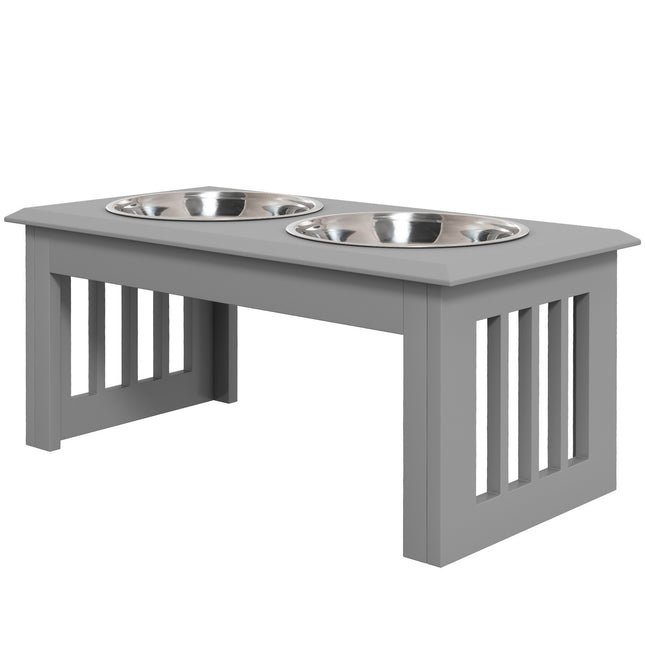 PAWROOM - Koiran kulho 2 kulhoa, 2 L ruokakulho, korotettu kissan ruokakulho, helppohoitoinen, ruostumattoman teräksen harmaa, 58,4 x 30,5 x 25,4 cm