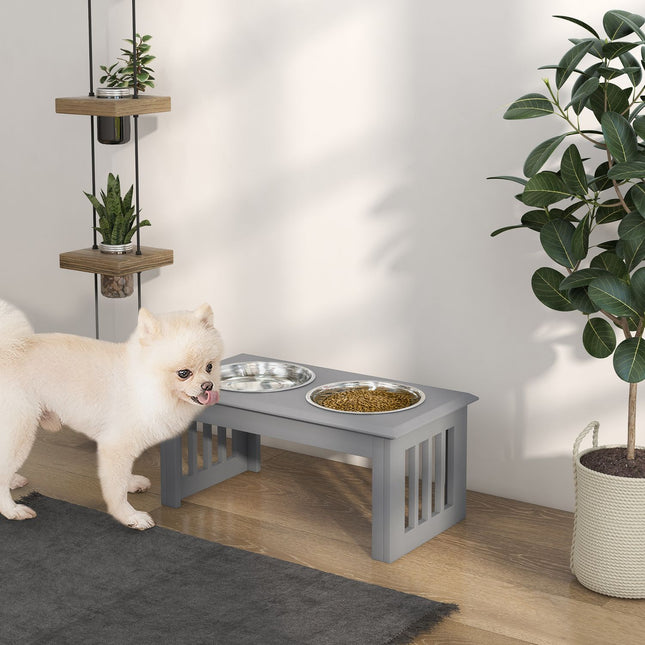 PAWROOM - Koiran kulho 2 kulhoa, 2 L ruokakulho, korotettu kissan ruokakulho, helppohoitoinen, ruostumattoman teräksen harmaa, 58,4 x 30,5 x 25,4 cm
