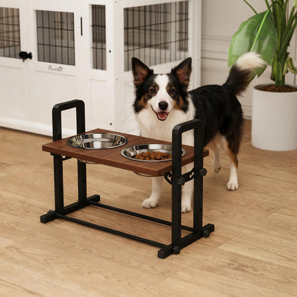 PAWROOM - Säädettävä, kohotettu koiran ruokakuppiteline, jossa kaksi ruostumattomasta teräksestä valmistettua kulhoa, 1,2 l/kulho