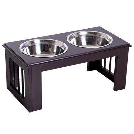 PAWROOM - Kohotettu Koiran Kulho Ruokakulho Ruostumattomasta Teräksestä Valmistetut Kulhot Lemmikkieläinten Ruokakulho Mdf Kahvi 23" X 12" X 10"
