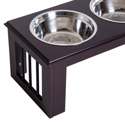 PAWROOM - Kohotettu Koiran Kulho Ruokakulho Ruostumattomasta Teräksestä Valmistetut Kulhot Lemmikkieläinten Ruokakulho Mdf Kahvi 23" X 12" X 10"