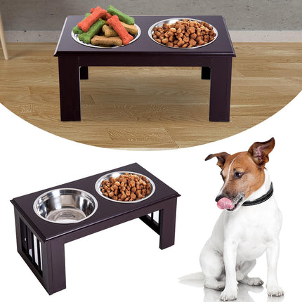 PAWROOM - Kohotettu Koiran Kulho Ruokakulho Ruostumattomasta Teräksestä Valmistetut Kulhot Lemmikkieläinten Ruokakulho Mdf Kahvi 23" X 12" X 10"