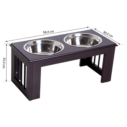 PAWROOM - Kohotettu Koiran Kulho Ruokakulho Ruostumattomasta Teräksestä Valmistetut Kulhot Lemmikkieläinten Ruokakulho Mdf Kahvi 23" X 12" X 10"
