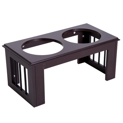 PAWROOM - Kohotettu Koiran Kulho Ruokakulho Ruostumattomasta Teräksestä Valmistetut Kulhot Lemmikkieläinten Ruokakulho Mdf Kahvi 23" X 12" X 10"