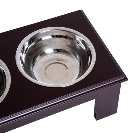 PAWROOM - Dog Bowl Setti 2 Ruostumattomasta Teräksestä Valmistettua Ruokakulhoa, Kohotettu Kissan Kulho, Mdf, Helppohoitoinen, Kahvi, 44X24X15Cm