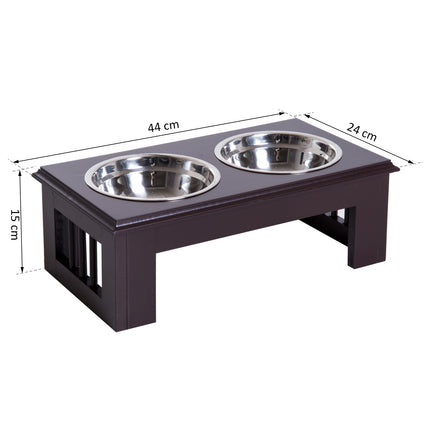 PAWROOM - Dog Bowl Setti 2 Ruostumattomasta Teräksestä Valmistettua Ruokakulhoa, Kohotettu Kissan Kulho, Mdf, Helppohoitoinen, Kahvi, 44X24X15Cm