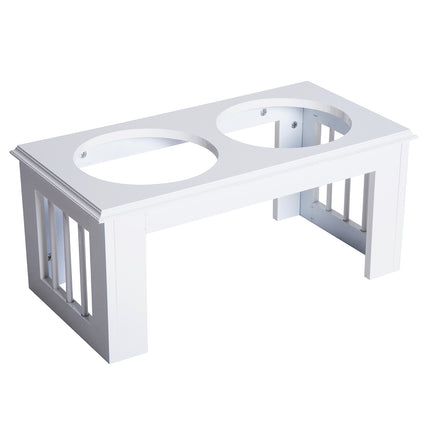PAWROOM - Raised Dog Bowl -Ruokakulho Ruostumattomasta Teräksestä Valmistetuilla Kulhoilla, Mdf, Liukumaton, Helppohoitoinen, Valkoinen, 58,4X30,5X25,4Cm