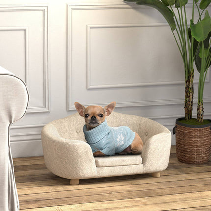 PAWROOM - Plush dog sofa with cushion, pine frame, cream white