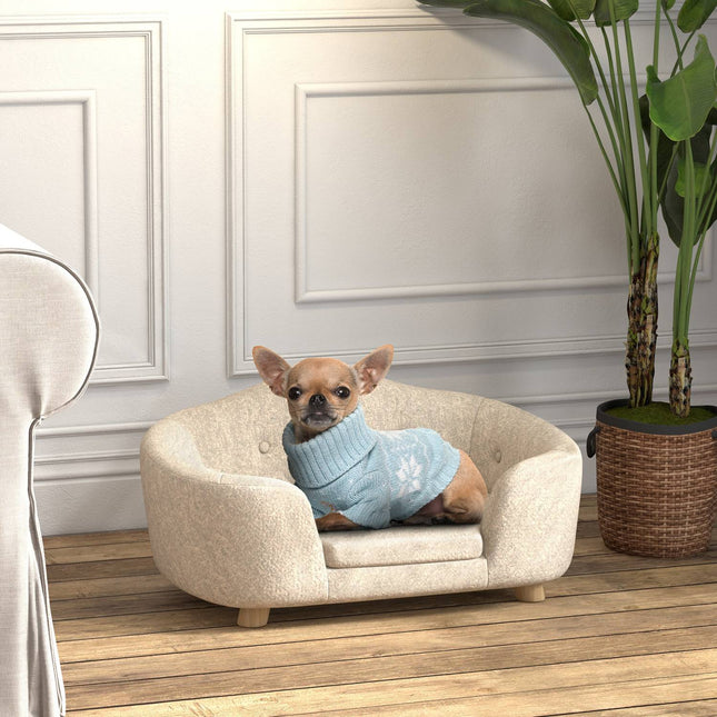 PAWROOM - Koiran sohvan takataskun pehmopäällinen tyynyllä, kissansänky, sopii pienille koirille, mänty, 70 x 47 x 30 cm, kermanvalkoinen