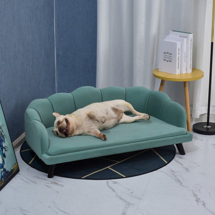 PAWROOM - Koirasohva Lemmikkien Sohva Selkänojalla & Puiset Jalat, Pehmeä Päällinen, Kissasohva, Vihreä, 98,5X60,5X35,5Cm