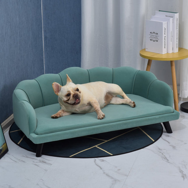 PAWROOM - Koirasohva Lemmikkien Sohva Selkänojalla & Puiset Jalat, Pehmeä Päällinen, Kissasohva, Vihreä, 98,5X60,5X35,5Cm