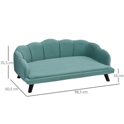 PAWROOM - Koirasohva Lemmikkien Sohva Selkänojalla & Puiset Jalat, Pehmeä Päällinen, Kissasohva, Vihreä, 98,5X60,5X35,5Cm