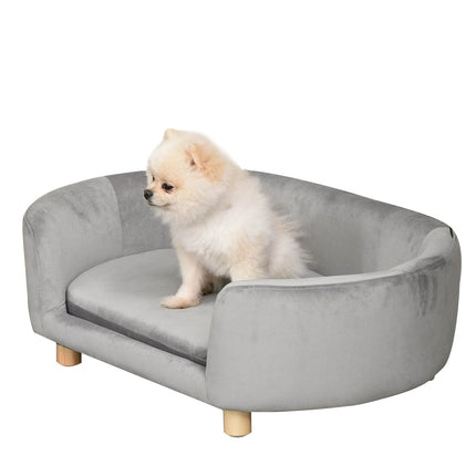 PAWROOM - Lemmikkisohva Koira Sohva Koiran Sänky Hollantilaisella Samettivaahtomuovikoivujalka Kissoille Koirille 86 X 55 X 33 Cm Vaaleanharmaa