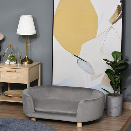 PAWROOM - Lemmikkisohva Koira Sohva Koiran Sänky Hollantilaisella Samettivaahtomuovikoivujalka Kissoille Koirille 86 X 55 X 33 Cm Vaaleanharmaa