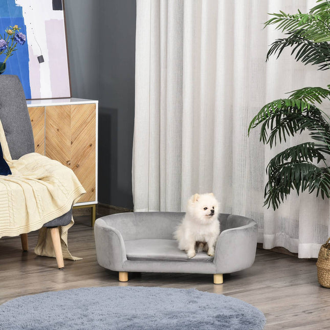 PAWROOM - Lemmikkisohva Koira Sohva Koiran Sänky Hollantilaisella Samettivaahtomuovikoivujalka Kissoille Koirille 86 X 55 X 33 Cm Vaaleanharmaa