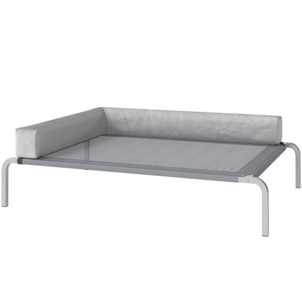 PAWROOM - Ulkona oleva koiransänky, korotettu koiransänky keskikokoisille koirille, L-muotoinen tyyny 110x75x30cm, vaaleanharmaa