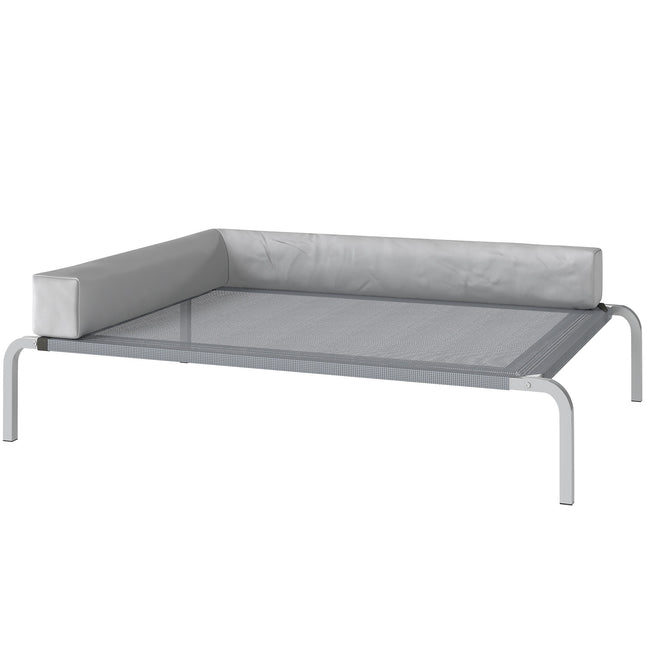 PAWROOM - Ulkona oleva koiransänky, korotettu koiransänky keskikokoisille koirille, L-muotoinen tyyny 110x75x30cm, vaaleanharmaa
