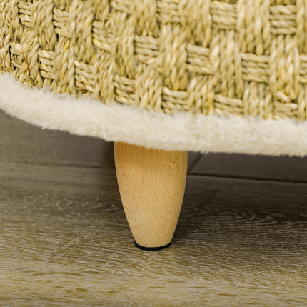 PAWROOM - Koiransänky Korotettu Lemmikkisänky Pestävällä Pehmusteella, Meriruohoköydellä Ja Puisilla Jaloilla, Pyöreä, Beige+Khaki, 48X48X24,5Cm
