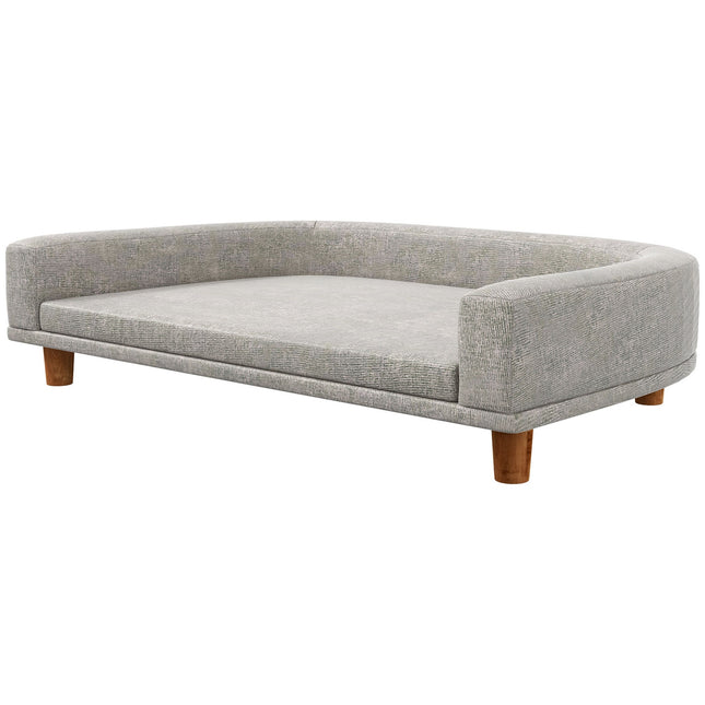 PAWROOM - Koirasohva, Lemmikkieläinsohva Kissasohva tyynyllä, Koiran sänky suurille koirille, Koiran sohva korotetulla muotoilulla, Koiran tuoli puisilla jaloilla, harmaa, 98 x 67 x 25 cm