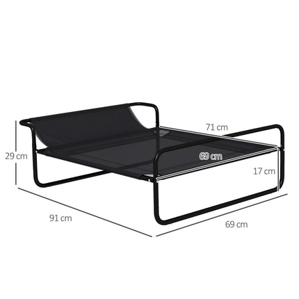 PAWROOM - Koiran lepotuoli ulkona, korotettu koiransänky hengittävällä verkkopäällyksellä, lemmikkisänky pienille ja keskikokoisille koirille musta 91 x 69 x 29 cm