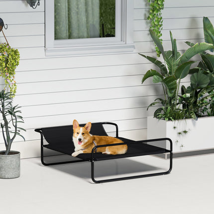 PAWROOM - Koiran lepotuoli ulkona, korotettu koiransänky hengittävällä verkkopäällyksellä, lemmikkisänky pienille ja keskikokoisille koirille musta 91 x 69 x 29 cm