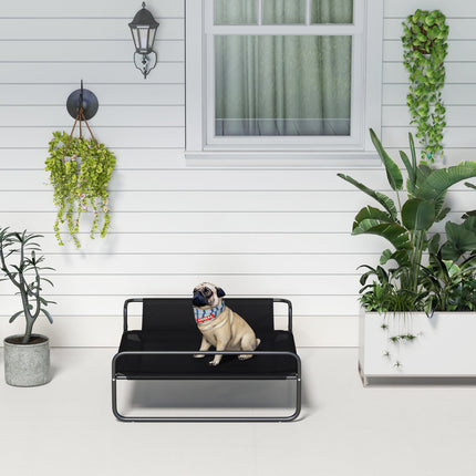 PAWROOM - Koiran lepotuoli ulkona, korotettu koiransänky hengittävällä verkkopäällyksellä, lemmikkisänky pienille ja keskikokoisille koirille musta 91 x 69 x 29 cm