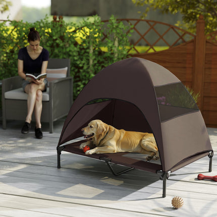 PAWROOM - Koiran lepotuoli katolla, korotettu koiransänky suurille koirille, jäähdyttävä lemmikkieläinten lepotuoli pestävällä mesh-metallirungolla, kantolaukku, lemmikkisänky ulkoretkeilyyn 106x76x99cm, kahvi