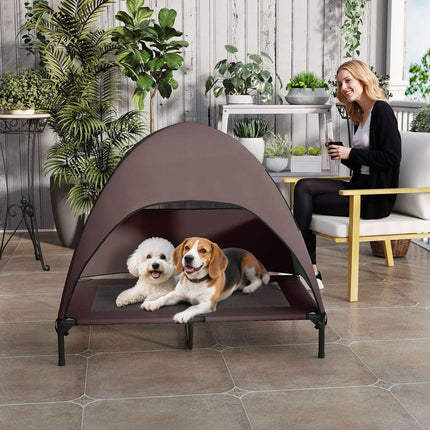 PAWROOM - Koiran lepotuoli katolla, korotettu koiransänky suurille koirille, jäähdyttävä lemmikkieläinten lepotuoli pestävällä mesh-metallirungolla, kantolaukku, lemmikkisänky ulkoretkeilyyn 106x76x99cm, kahvi