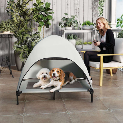 PAWROOM - Koiran lepotuoli katolla, korotettu koiransänky suurille koirille, jäähdyttävä lemmikkieläinten lepotuoli pestävällä mesh-metallirunkoisella kantolaukulla, lemmikkisänky ulkoleirin käyttöön 106x76x99cm, vaaleanharmaa