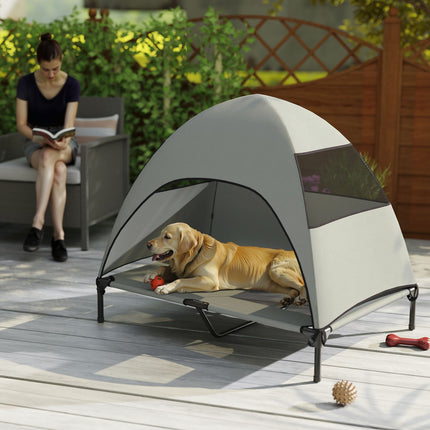 PAWROOM - Koiran lepotuoli katolla, korotettu koiransänky suurille koirille, jäähdyttävä lemmikkieläinten lepotuoli pestävällä mesh-metallirunkoisella kantolaukulla, lemmikkisänky ulkoleirin käyttöön 106x76x99cm, vaaleanharmaa