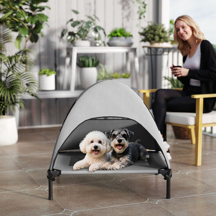 PAWROOM - Koiran lepotuoli katolla, korotettu koiransänky keskikokoisille koirille, jäähdyttävä lemmikkisänky pestävällä mesh-metallirungolla, kantolaukku, lemmikkisänky ulkoreittiin 76x61x71cm, vaaleanharmaa