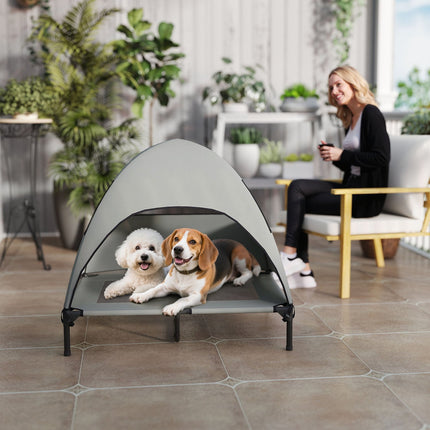 PAWROOM - Koiran lepotuoli katolla, korotettu koiransänky suurille koirille, jäähdyttävä lemmikkieläinten lepotuoli pestävällä mesh-metallirungolla, kantolaukku, lemmikkisänky ulkoleirille 91x76x90cm, vaaleanharmaa