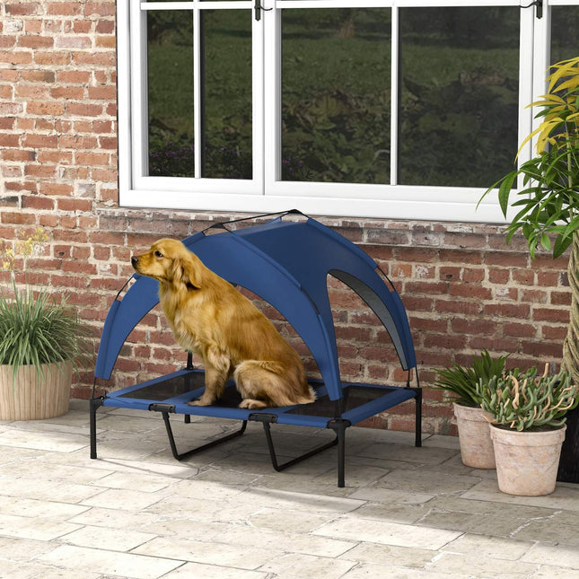 PAWROOM - Koiransänky Korotettu Ulkona Oleva Lemmikkipeti Katos, Hengittävä, Ihanteellinen Suurille Koirille, Tummansininen Oxford, 106X76X94Cm